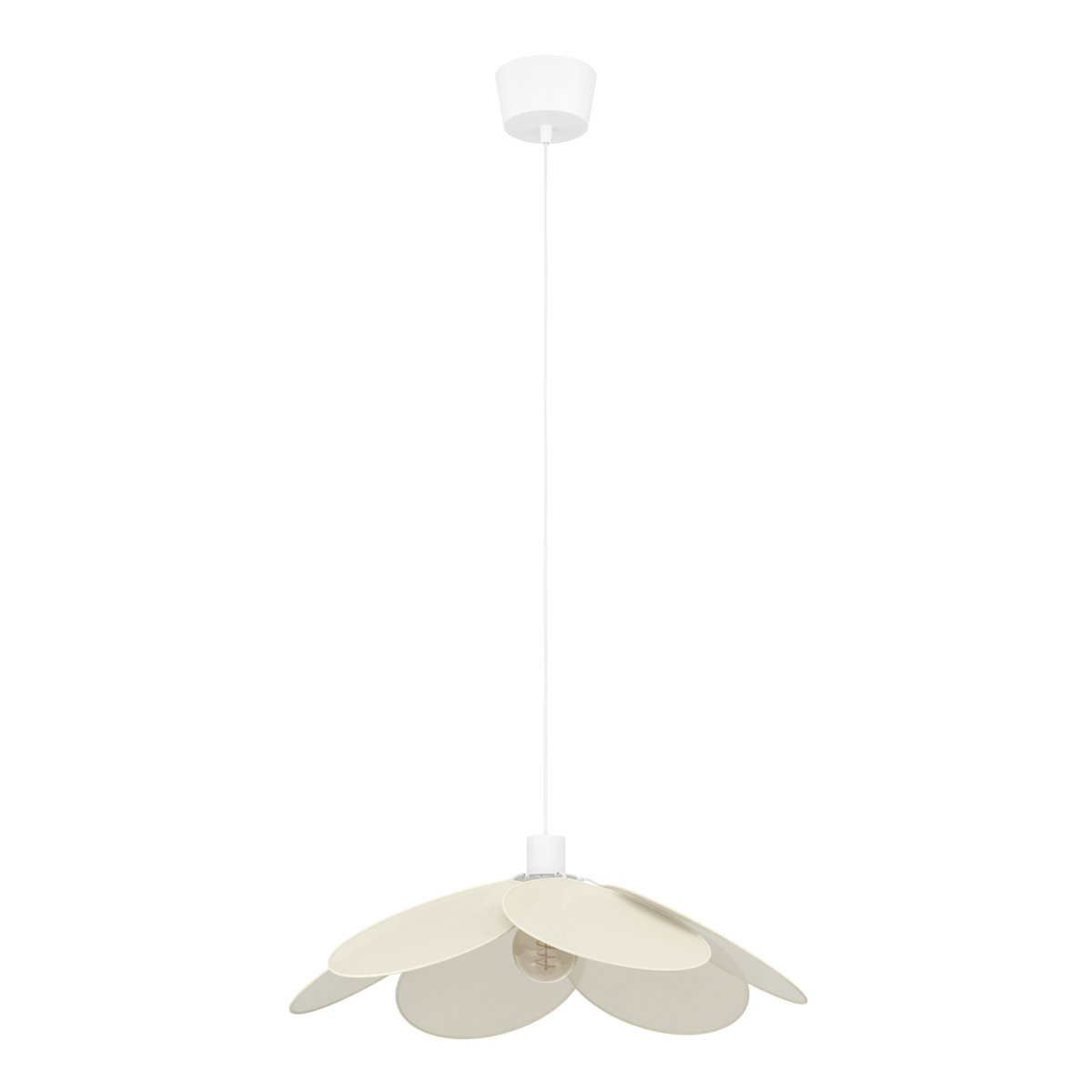 Binacua Ø60 Beige taklampa från Eglo - Textilen ger lampan ett mjukt och ombonat uttryck samtidigt som blomformen blir ett lekfullt inslag i rummet.