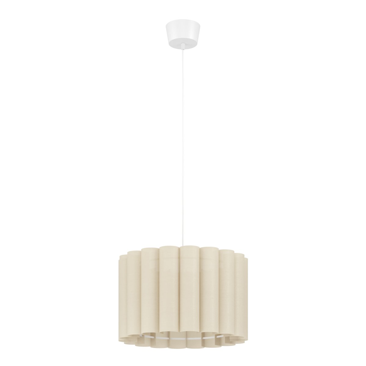 Collegrilli Ø45 Beige taklampa från Eglo - Collegrilli &auml;r en dekorativ takpendel med en beige textilsk&auml;rm som efterliknar linnets naturliga struktur.