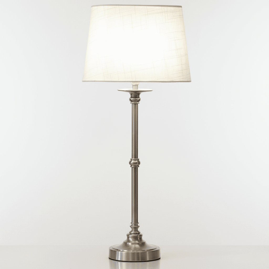 Axel 60cm Silver/offwhite bordslampa från Lampan - Axel blir ett stilfullt inslag p&aring; exempelvis ett sidobord, en byr&aring; eller i ett f&ouml;nster och passar in i m&aring;nga olika inredningsstilar.
