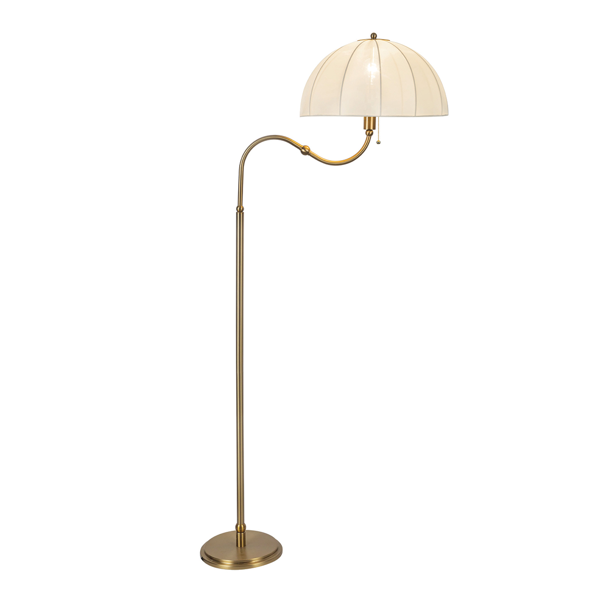 Crosby Borstad guld golvlampa från Elstead Lighting - Stommen i metall har en borstad guldfinish och en mjukt b&ouml;jd arm som ger lampan ett karakt&auml;ristiskt uttryck.