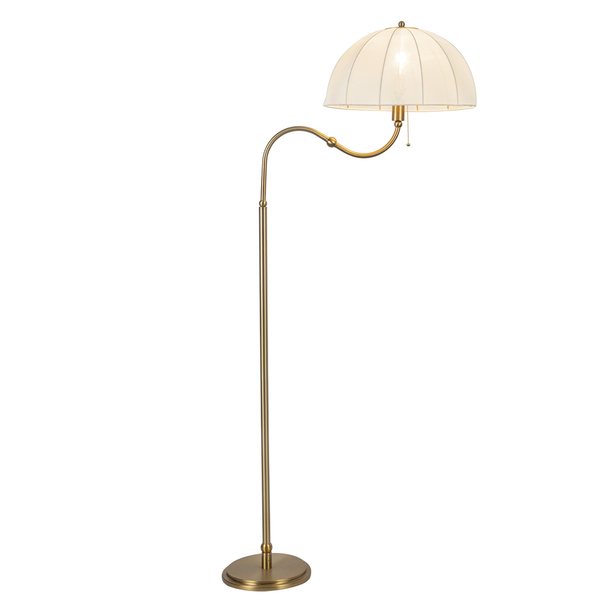 Crosby Borstad guld golvlampa från Elstead Lighting - Stommen i metall har en borstad guldfinish och en mjukt b&ouml;jd arm som ger lampan ett karakt&auml;ristiskt uttryck.