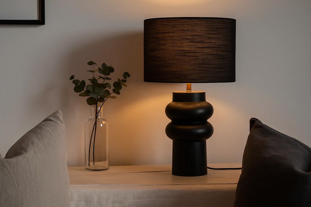 Anelli 56cm Svart bordslampa från Nordic Lighting - Den unika, skulpterade formen och m&ouml;rka f&auml;rgtonen ger ett modernt och sofistikerat uttryck.