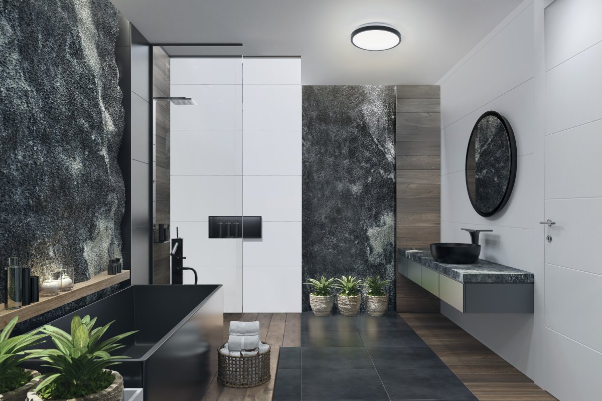 LED Bath Ø30 Svart badrumslampa från Ledvance - F&auml;rgtemperaturen g&aring;r att justera mellan 3000K varmvitt ljus och 4000K kallvitt ljus genom att trycka snabbt tv&aring; g&aring;nger p&aring; din v&auml;ggstr&ouml;mbrytare.