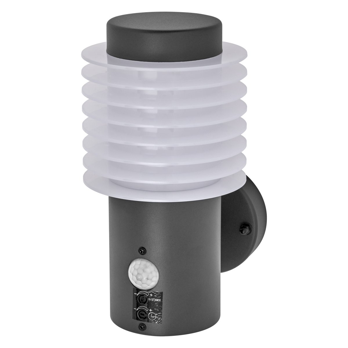Rondo Sensor Mörkgrå utelampa från Ledvance - Med sin stilrena design och effektiva funktionalitet &auml;r denna armatur det perfekta valet f&ouml;r att b&aring;de belysa och s&auml;kerst&auml;lla ditt utomhusomr&aring;de.