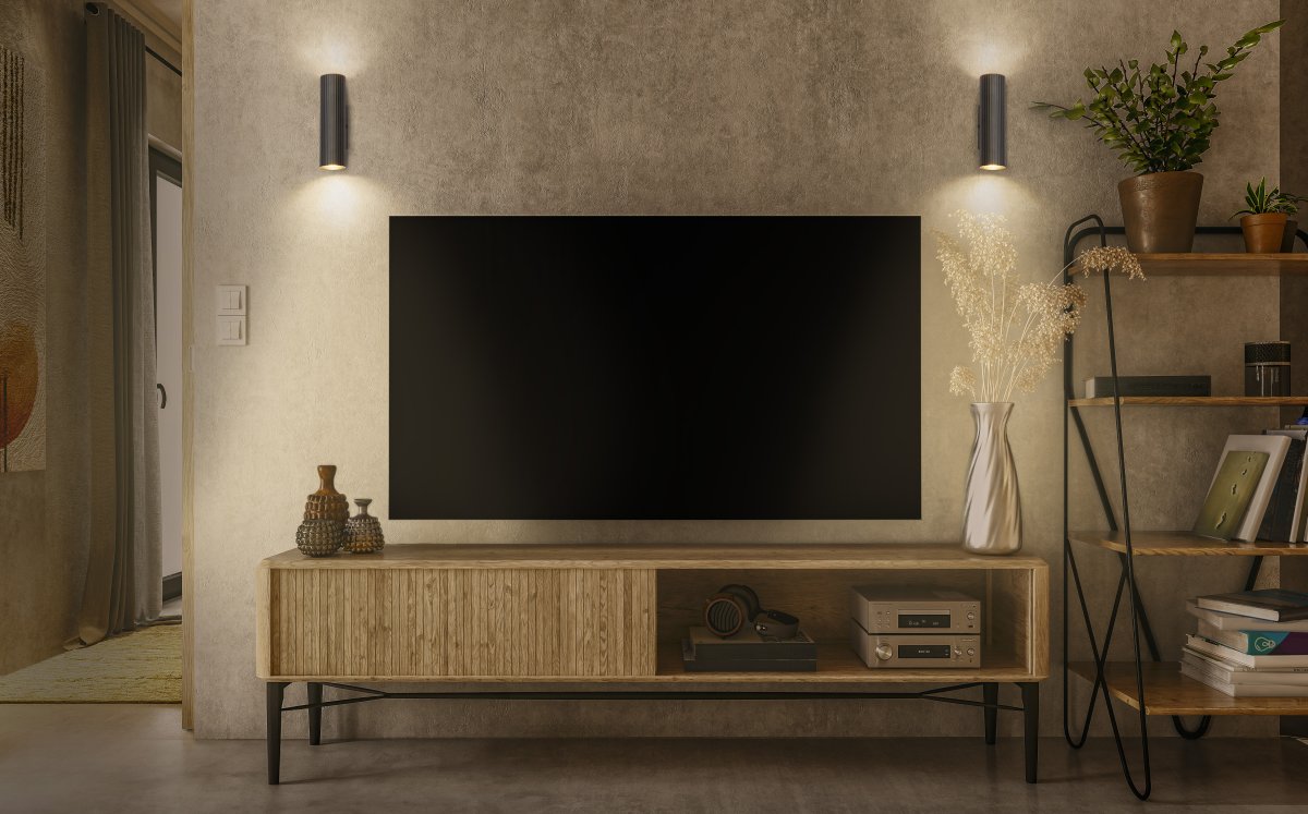 Drums 20cm Svart vägglampa från Ledvance - Den mattsvarta ribbade ytan i kombination med den fina ljusspridningen ner och upp p&aring; v&auml;ggen bidrar med en elegans till rummet.