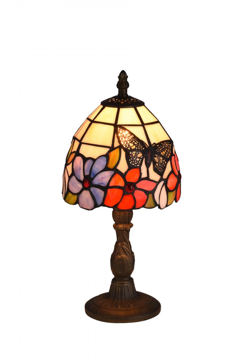 Zoom bild av Tropisk 32cm Flerfärgad från Norrsken Design - Tropisk &auml;r en klassisk Tiffany lampa med vacker design med en fj&auml;ril och blommor i olika f&auml;rger.
