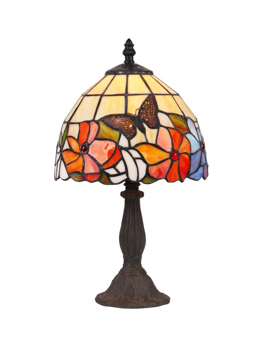 Tropisk 35cm Flerfärgad från Norrsken Design - Tropisk &auml;r en klassisk Tiffany lampa med vacker design med en fj&auml;ril och blommor i olika f&auml;rger.
