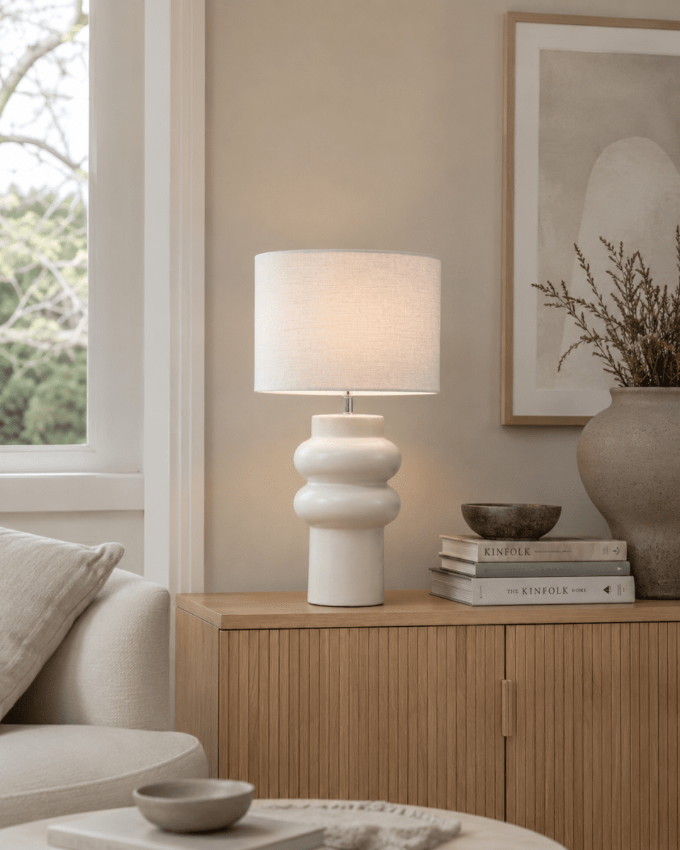 Anelli 56cm Vit bordslampa från Nordic Lighting - Perfekt f&ouml;r att skapa en varm och inbjudande atmosf&auml;r i b&aring;de vardagsrum och sovrum.