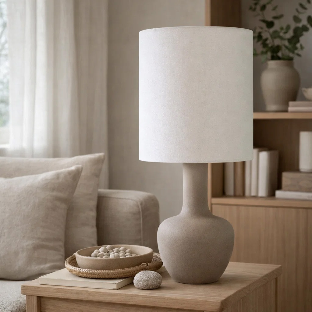 Boda 78cm Sand bordslampa från Nordic Lighting - Boda &auml;r en stilren bordslampa i keramik med en naturlig sandf&auml;rgad fot som ger ett mjukt och harmoniskt uttryck.