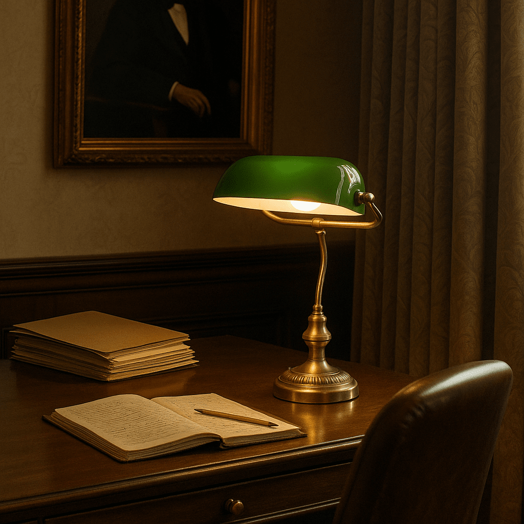 Boa 40cm Antikmässing skrivbordslampa från Lampan - Boa bordslampa &auml;r en tidl&ouml;s klassiker i vintage design, tillverkad i metall och glas.