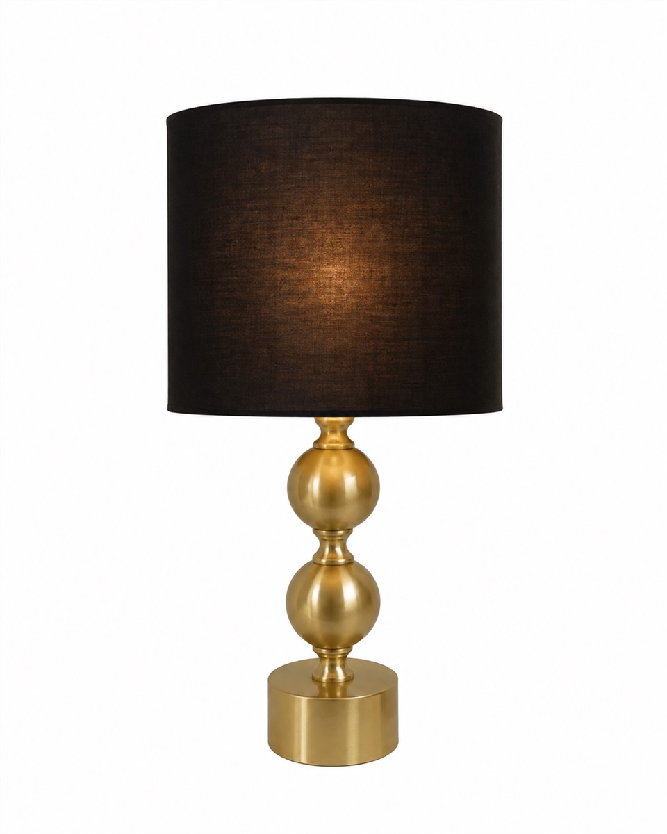 Circolo 48cm Mässing/svart bordslampa från Nordic Lighting - Circolo bordslampa kombinerar en dekorativ fot i metall med elegant m&auml;ssingsfinish och en klassisk svart linnesk&auml;rm.