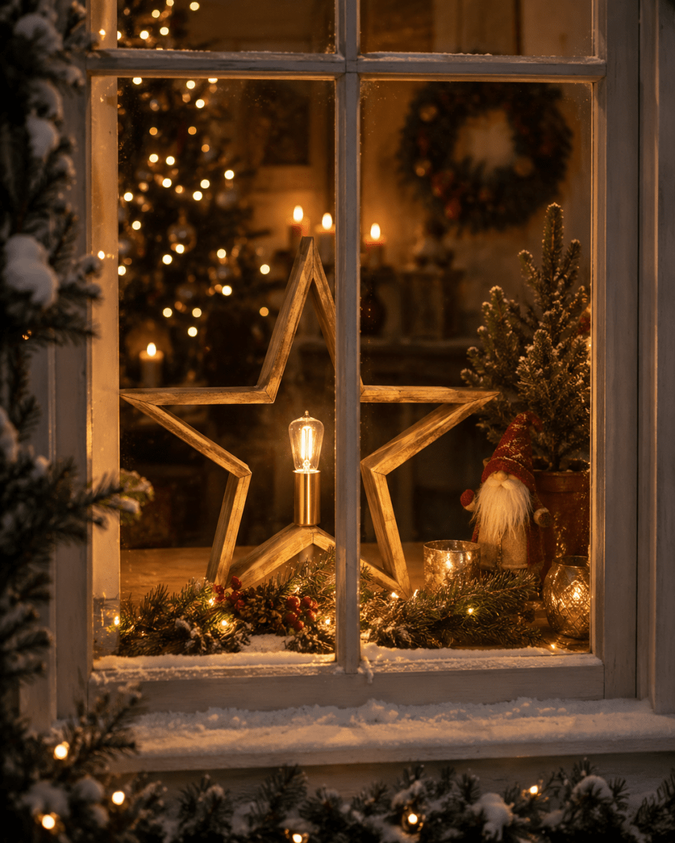 Bolmen Ø35 Brunbets från Pixie Design - Bolmen &auml;r en st&aring;ende adventsstj&auml;rna i tr&auml; med ljusbrun bets som framh&auml;ver tr&auml;ets struktur och ger ett varmt, naturligt uttryck.