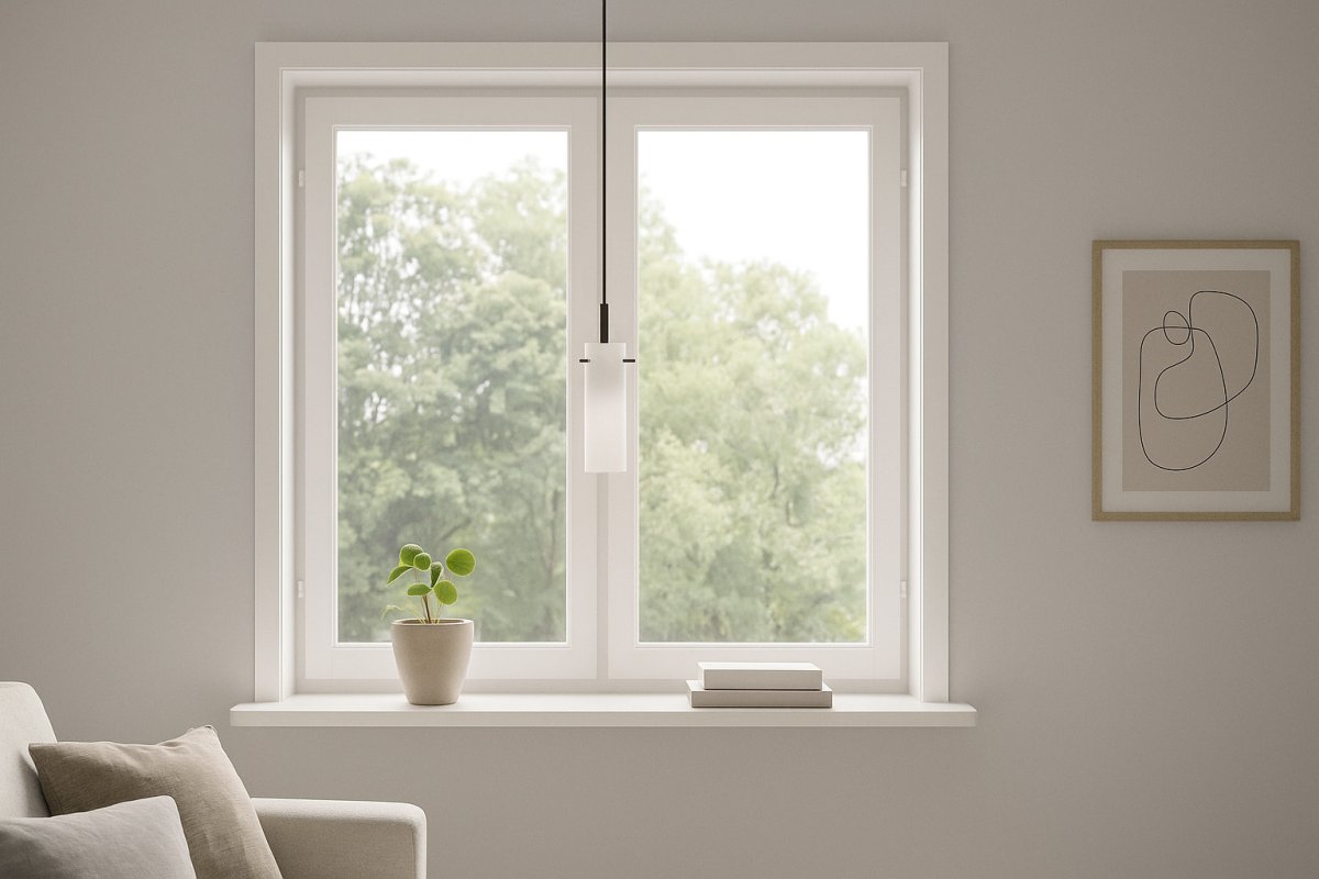 Cilinda Ø7 Svart/vit fönsterlampa från Nordic Lighting - Det vita glaset skapar en fin ljusspridning och i kombination med metallen i svart f&auml;rg blir det en snygg inredningsdetalj.