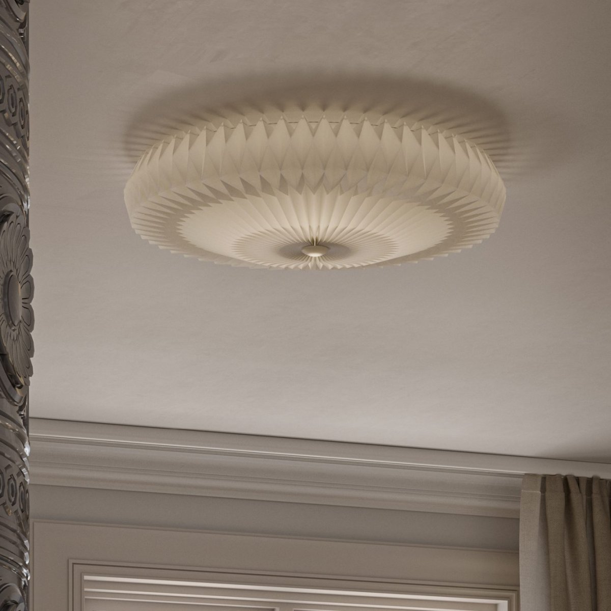 Pompom Ø57 Vit plafond från CO Bankeryd - Pompom av papper &auml;r en subtil plafond trots sin vackra veckade konstruktion.