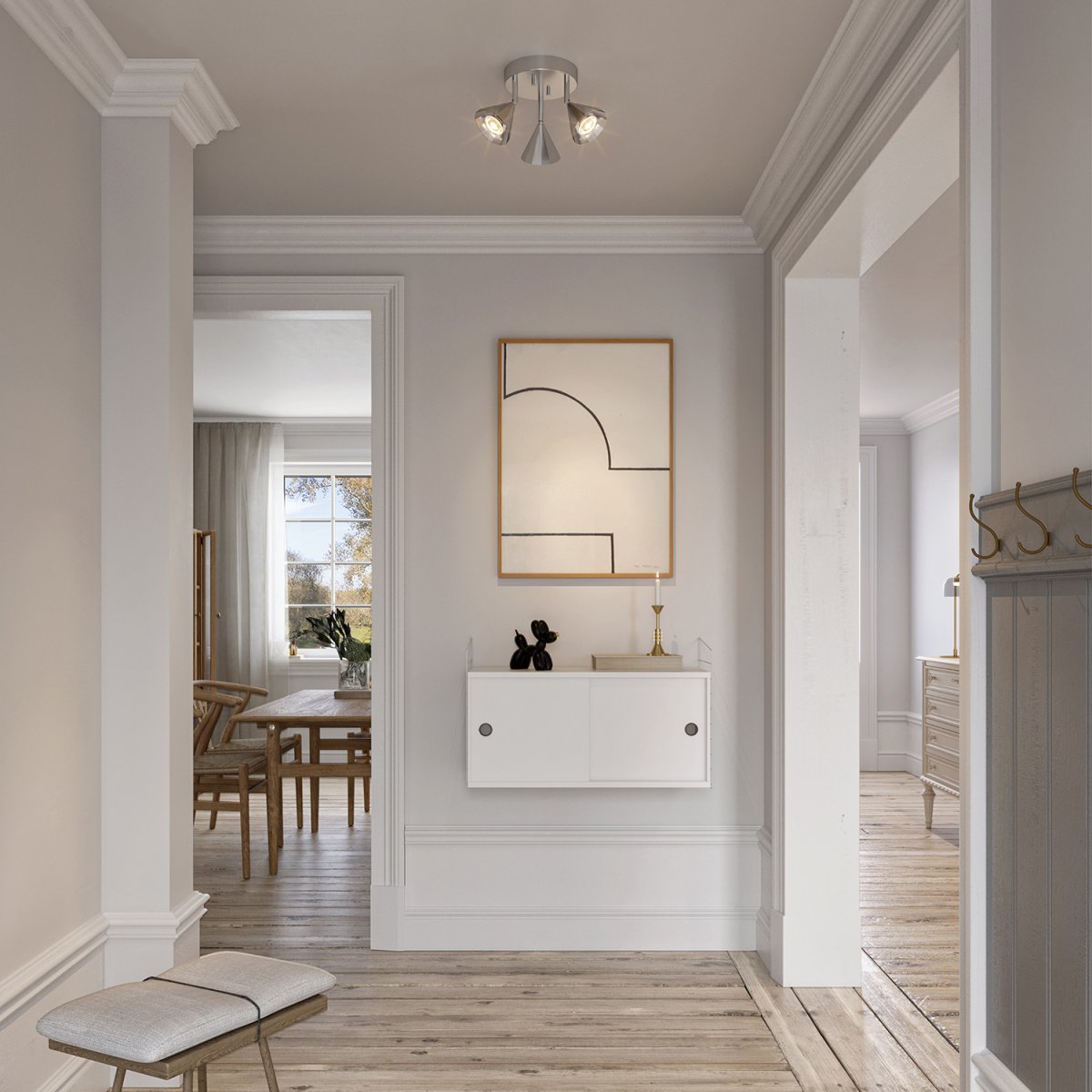 Rain 3 Silver spotlight från CO Bankeryd - Plafonden sprider ett j&auml;mnt ljus som skapar en behaglig atmosf&auml;r, och dess stilrena form g&ouml;r den till en diskret men elegant detalj i alla typer av inredningar.