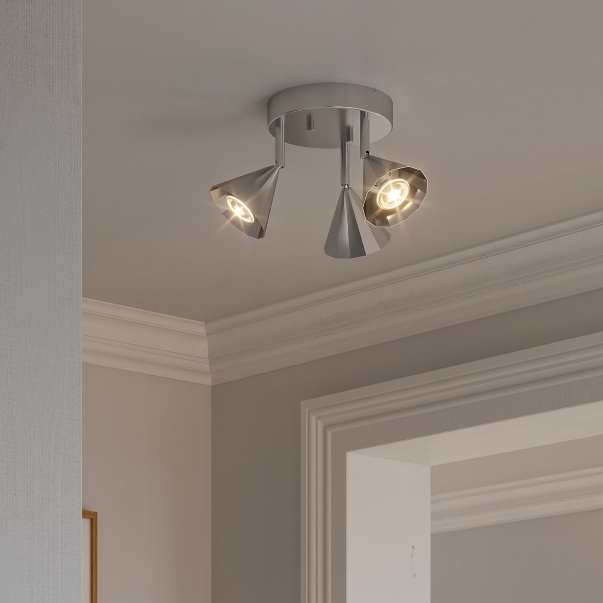 Rain 3 Silver spotlight från CO Bankeryd - Plafonden sprider ett j&auml;mnt ljus som skapar en behaglig atmosf&auml;r, och dess stilrena form g&ouml;r den till en diskret men elegant detalj i alla typer av inredningar.