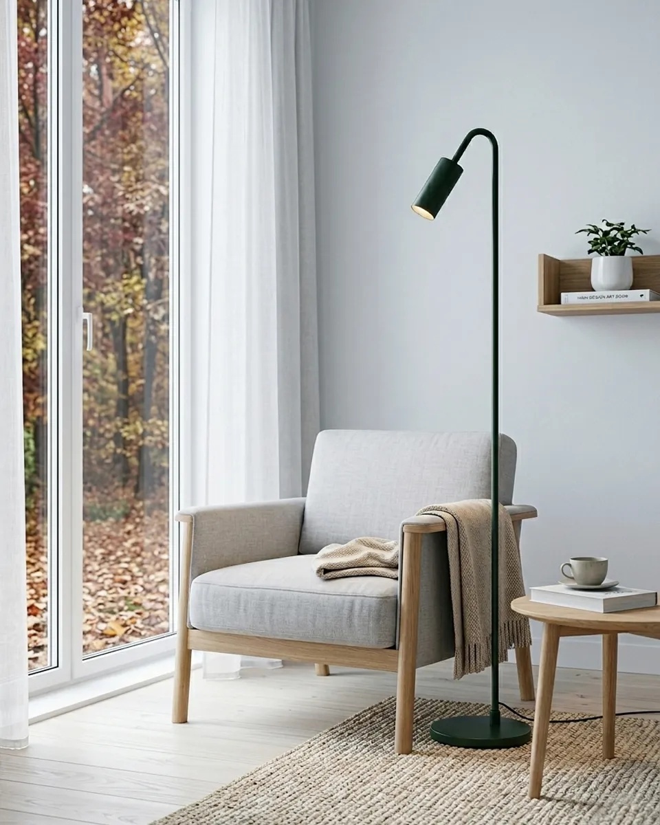 Curve Mörkgrön golvlampa från By Rydéns - Curve golvlampa &auml;r en stilren och n&auml;tt lampa i metall med en matt m&ouml;rkgr&ouml;n finish.