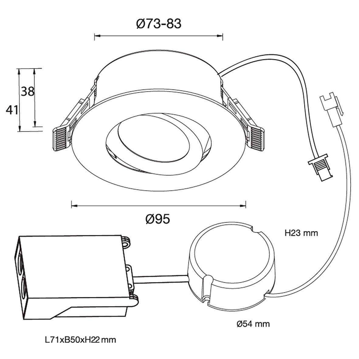 D-007 Downlight 3000K 6-pack Vit från Designlight - Armaturens drivdon och kopplingsbox (ing&aring;r) &auml;r framtagen f&ouml;r att kunna monteras med 28 gles i kombination med 12-13mm takskiva.