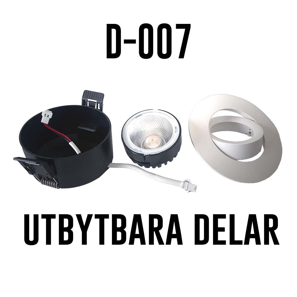 D-007 Downlight 2700K Svart från Designlight - Armaturens drivdon och kopplingsbox (ing&aring;r) &auml;r framtagen f&ouml;r att kunna monteras med 28 gles i kombination med 12-13mm takskiva.