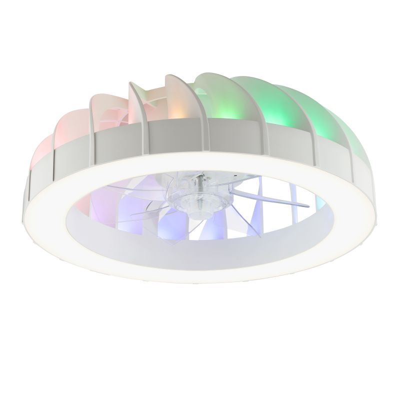 Fanora Ø46 Vit från Brilliant - F&ouml;r extra st&auml;mning &auml;r Fanora utrustad med integrerad RGB-belysning som kan lysa i olika f&auml;rger och effekter, vilket g&ouml;r det enkelt att anpassa rummets k&auml;nsla efter hum&ouml;r och tillf&auml;lle.