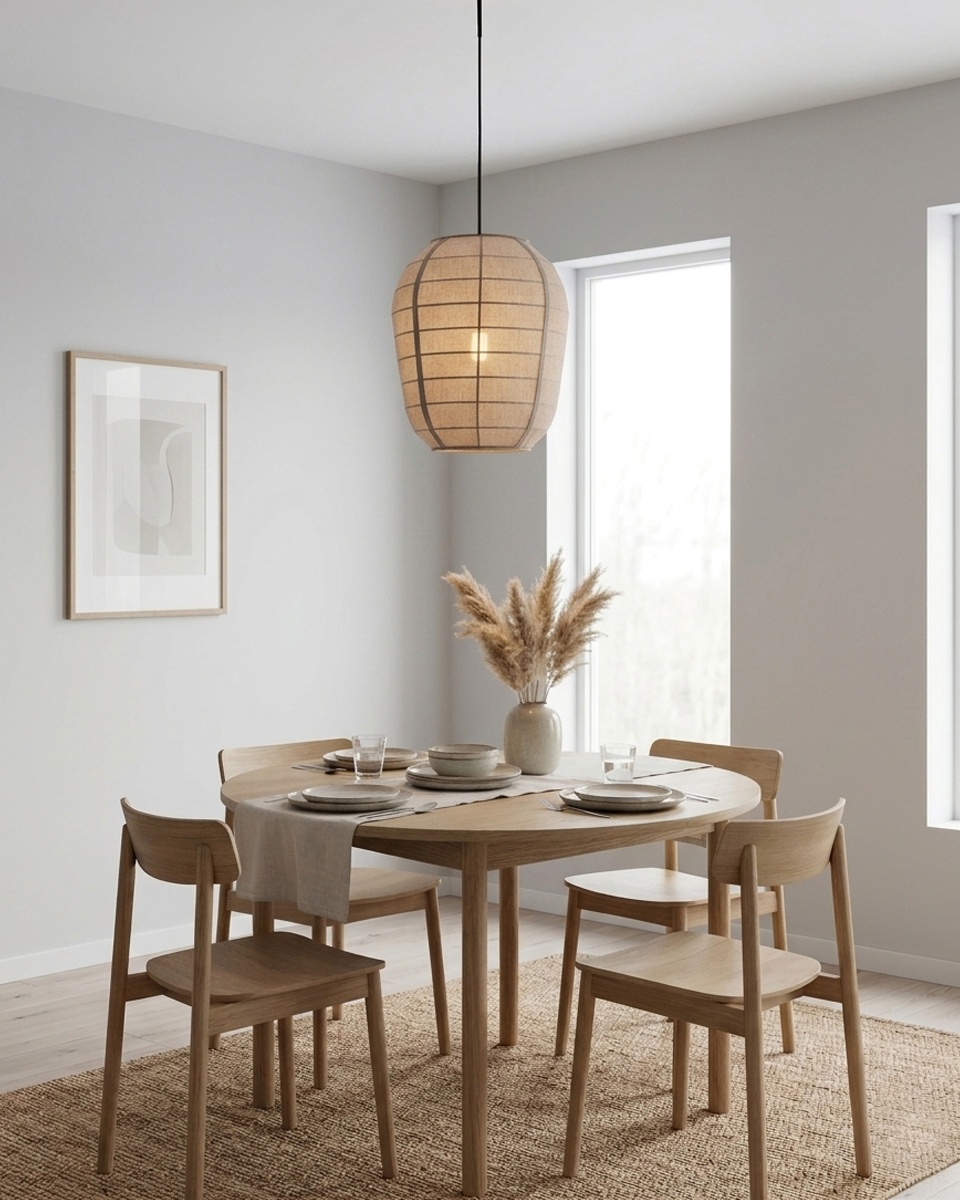 Delino Ø40 Beige taklampa från By Rydéns - Stommen i asktr&auml; och de dekorativa detaljerna i rotting ger lampan ett varmt och harmoniskt uttryck.