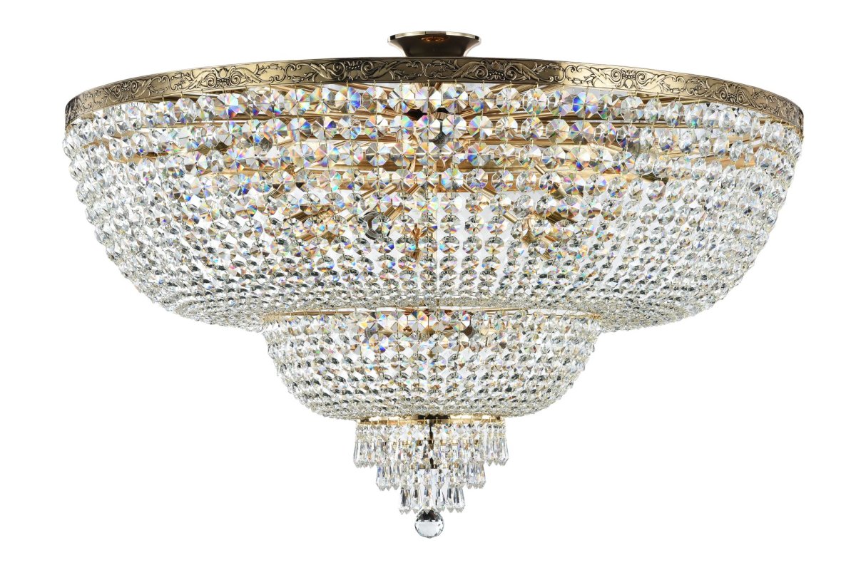 Palace Ø100 Guld kristall från Maytoni - Palace kristallkrona i form av en plafond är en elegant lampa med antikguldfärgade metalldetaljer och vackra kristallhängen.