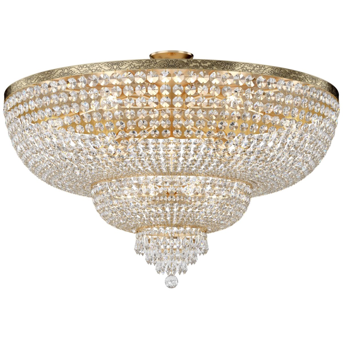 Palace Ø100 Guld kristall från Maytoni - Palace kristallkrona i form av en plafond är en elegant lampa med antikguldfärgade metalldetaljer och vackra kristallhängen.
