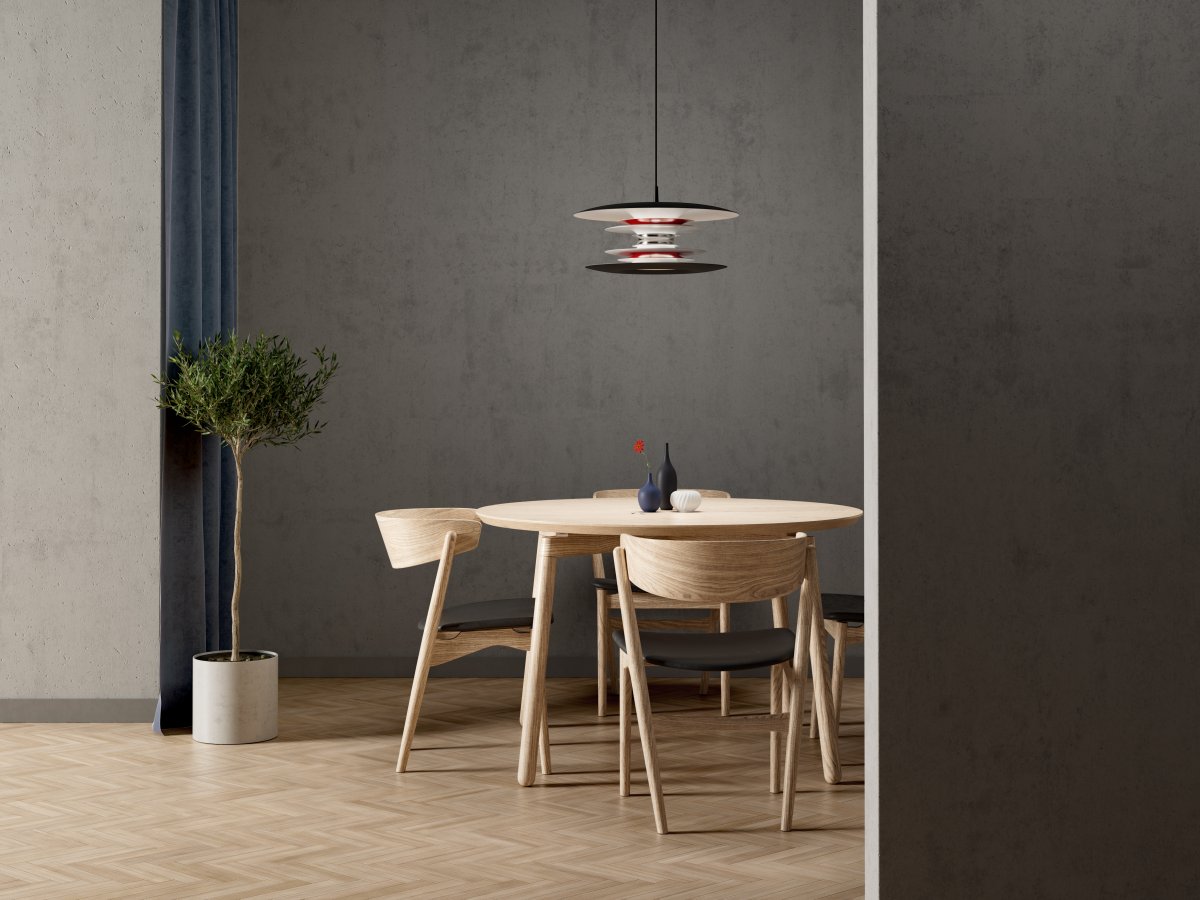 Diablo Ø50 Svart/röd taklampa från Belid - Diablo pendel &auml;r en del av den exklusiva Diablo-familjen, formgiven av Joakim Fihn, och finns &auml;ven som golv-, bord- och v&auml;gglampor.