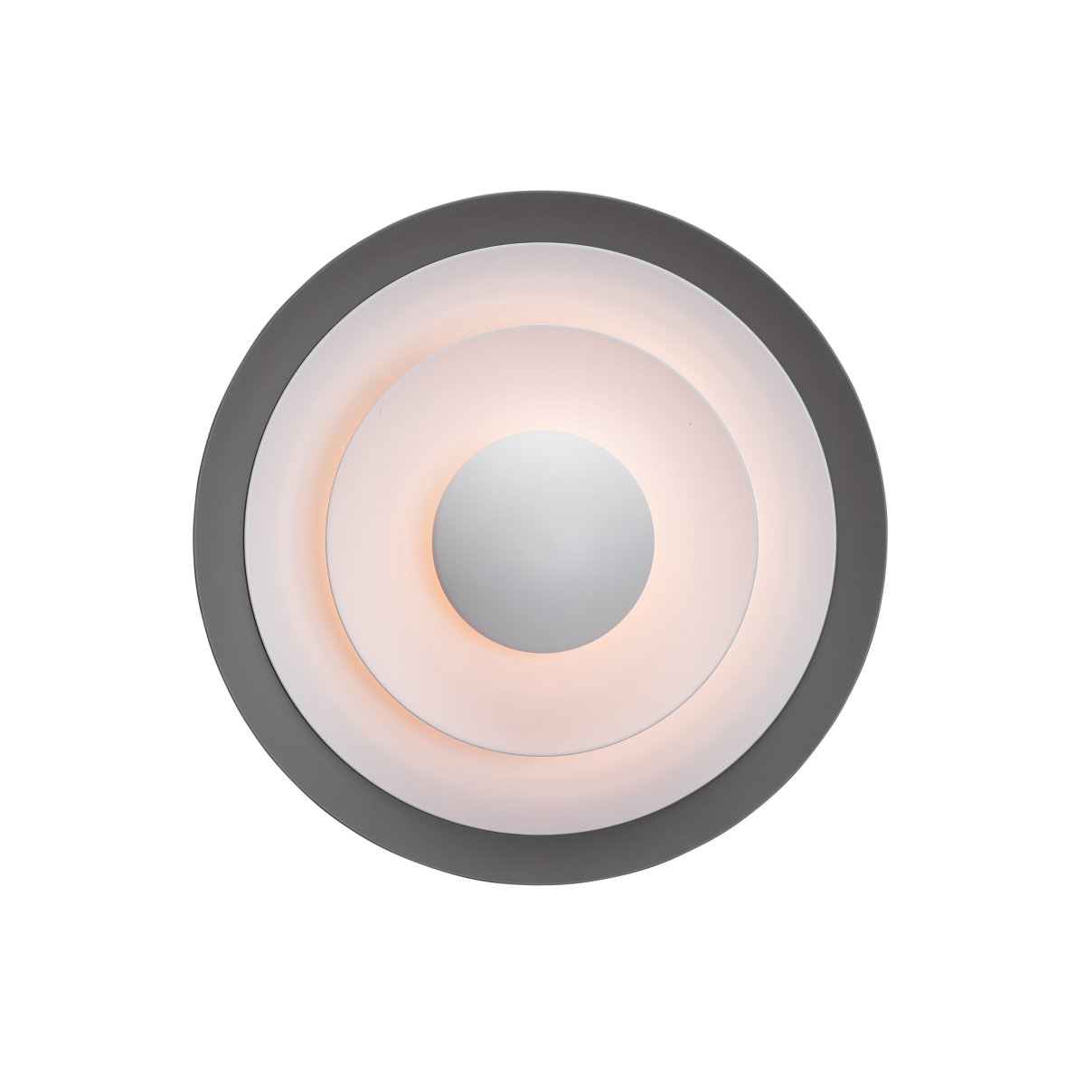 Diablo Ø40 Grå vägglampa från Belid - Denna runda lampan best&aring;r av fyra cirklar som sitter ovanp&aring; varandra vilket skapar en riktigt snygg look och inte minst en atomosf&auml;risk ljusbild i ditt rum.