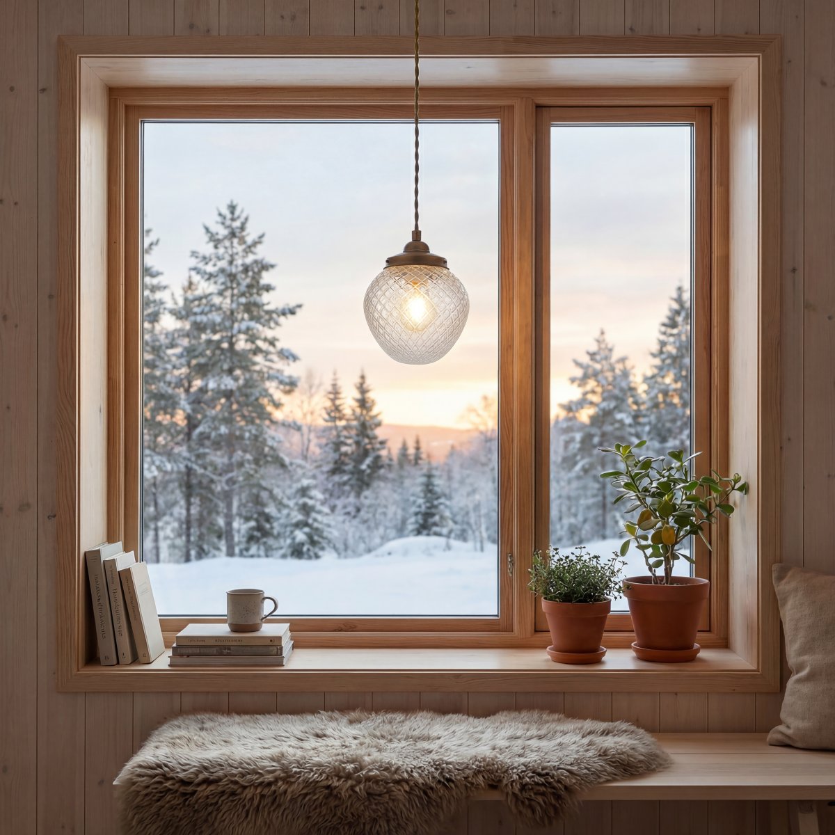Gatsby Ø15 Antikmässing fönsterlampa från Aneta Lighting - Gatsby f&ouml;nsterlampa har ett klassiskt och elegant uttryck med en dekorativ kupa i klart, m&ouml;nstrat glas och metalldetaljer i antik m&auml;ssingsfinish.