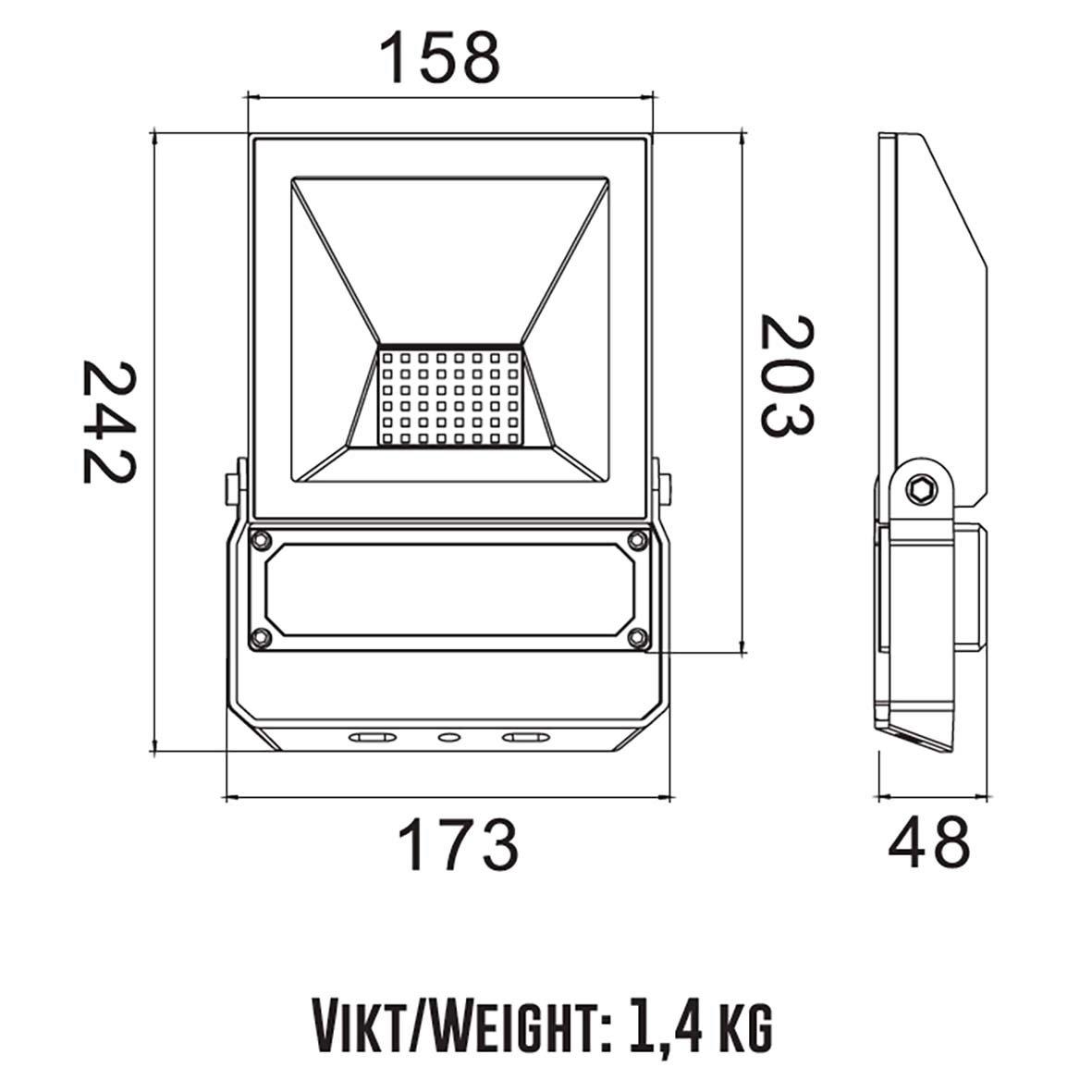 Elly Strålkastare 50W Svart från Designlight - Den &auml;r ett utm&auml;rkt val f&ouml;r belysning av uppfarter, entr&eacute;er, uteplatser, g&aring;rdsytor och andra utomhusmilj&ouml;er d&auml;r ett j&auml;mnt och effektivt ljus &ouml;nskas.
