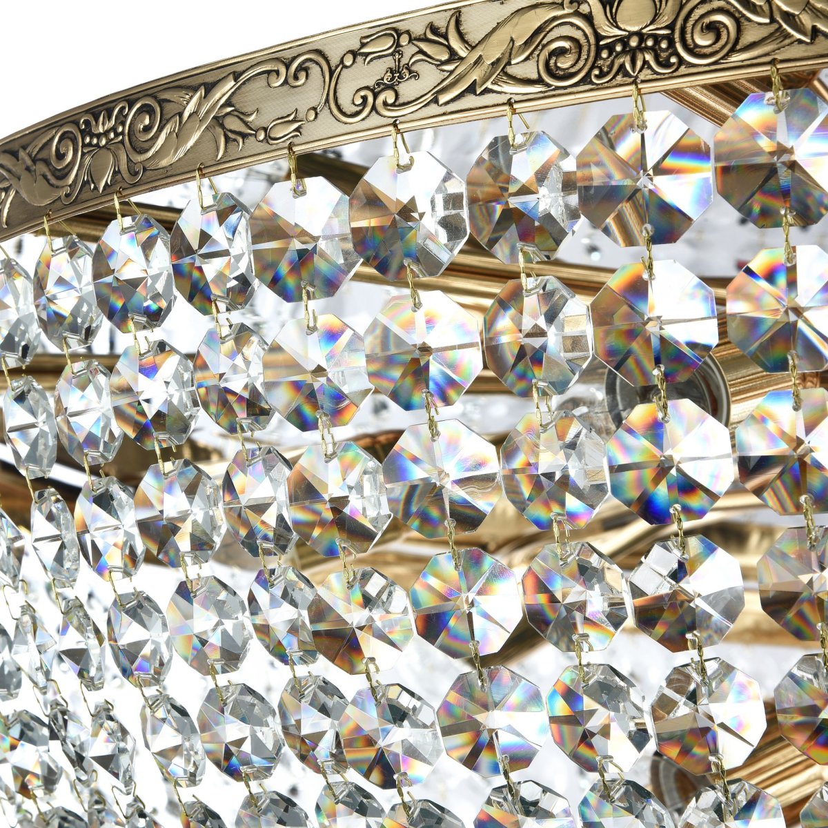 Palace Ø100 Guld kristall från Maytoni - Palace kristallkrona i form av en plafond är en elegant lampa med antikguldfärgade metalldetaljer och vackra kristallhängen.