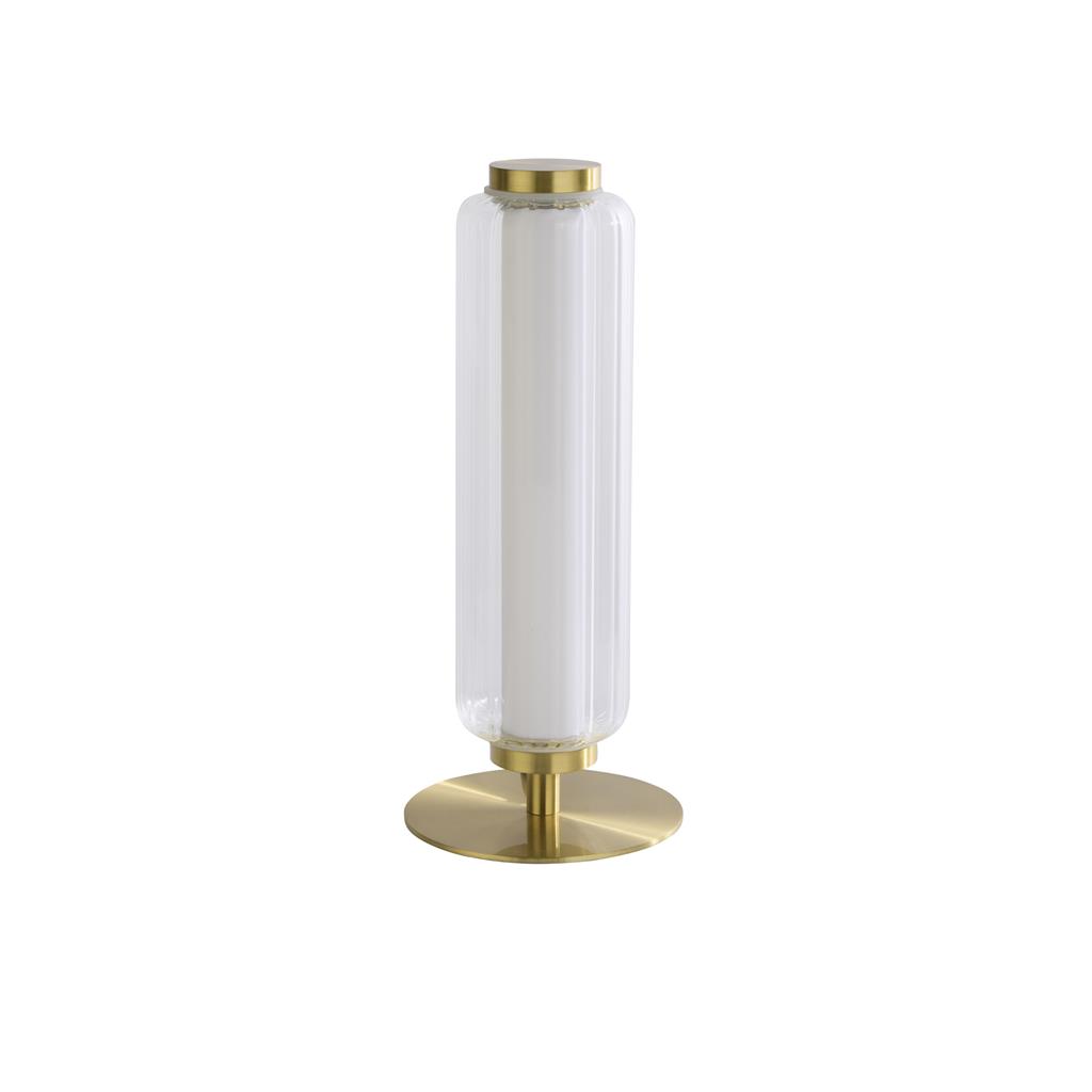 Mod 30cm Mässing bordslampa från Searchlight - Det r&auml;fflade glaset skapar ett vackert ljusspel med skuggor och reflektioner som ger rummet extra djup och karakt&auml;r.