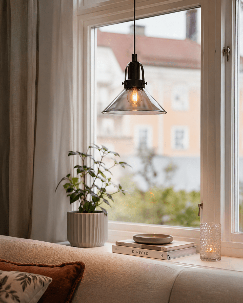 Mäster Ø20 Svart/Rökfärgad fönsterlampa från Lampan - M&auml;ster f&ouml;nsterlampa &auml;r en stilren och modern lampa som passar perfekt i b&aring;de klassiska och moderna hem.