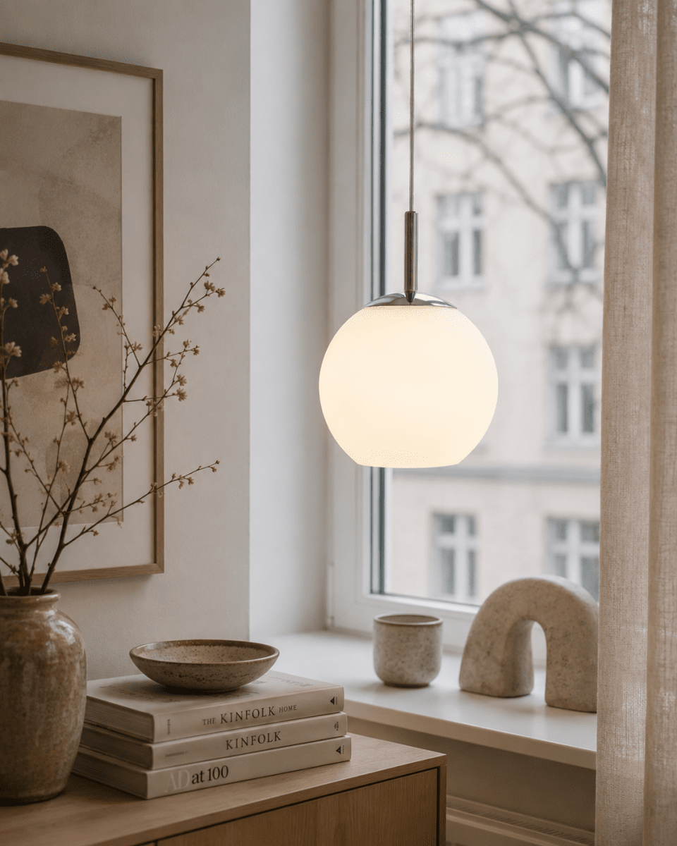 Globi Ø15 Krom/vit fönsterlampa från Nordic Lighting - Globi f&ouml;nsterlampa &auml;r en stilren och modern lampa som ger rummet en varm och ombonad k&auml;nsla.