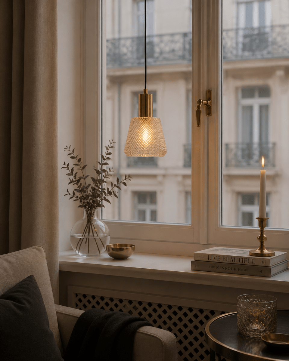 Daimon Ø15 Amber fönsterlampa från Lampan - Perfekt att placera i f&ouml;nstret f&ouml;r att skapa en inbjudande atmosf&auml;r med b&aring;de stil och karakt&auml;r.