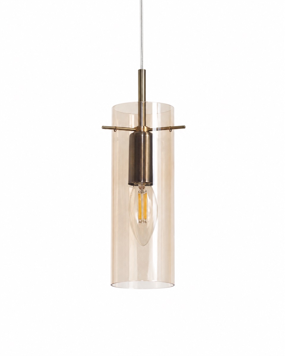 Cilinda Ø7 Mässing/amber fönsterlampa från Nordic Lighting - Det ambertonade glaset skapar en fin ljusspridning och i kombination med de antika m&auml;ssingdetaljerna blir det en snygg inredningsdetalj.