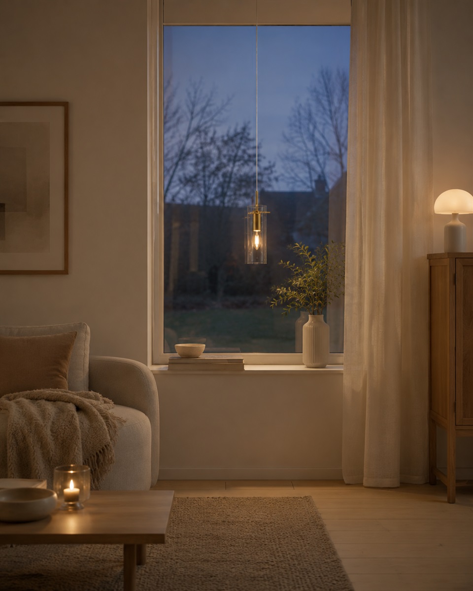 Cilinda Ø7 Mässing/transparent fönsterlampa från Nordic Lighting - Det klara glaset skapar en fin ljusspridning och i kombination med m&auml;ssingdetaljerna blir det en snygg inredningsdetalj.