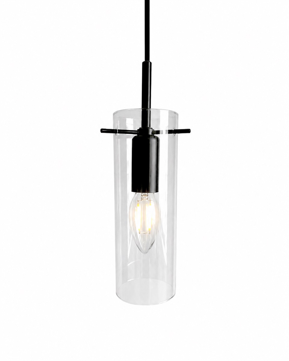 Cilinda Ø7 Svart/transparent fönsterlampa från Nordic Lighting - Det klara glaset skapar en fin ljusspridning och i kombination med metallen i svart f&auml;rg blir det en snygg inredningsdetalj.