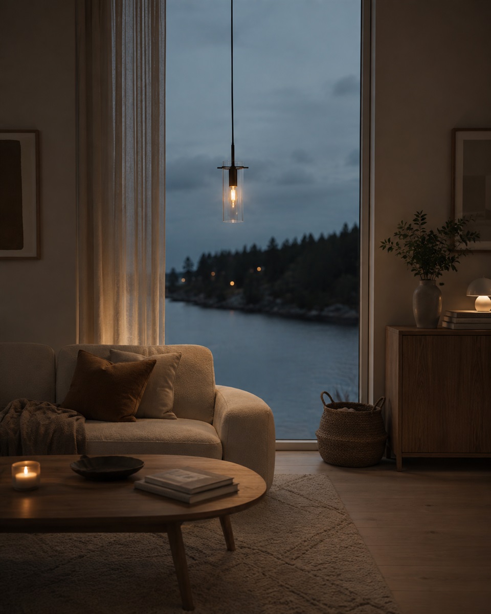 Cilinda Ø7 Svart/transparent fönsterlampa från Nordic Lighting - Det klara glaset skapar en fin ljusspridning och i kombination med metallen i svart f&auml;rg blir det en snygg inredningsdetalj.
