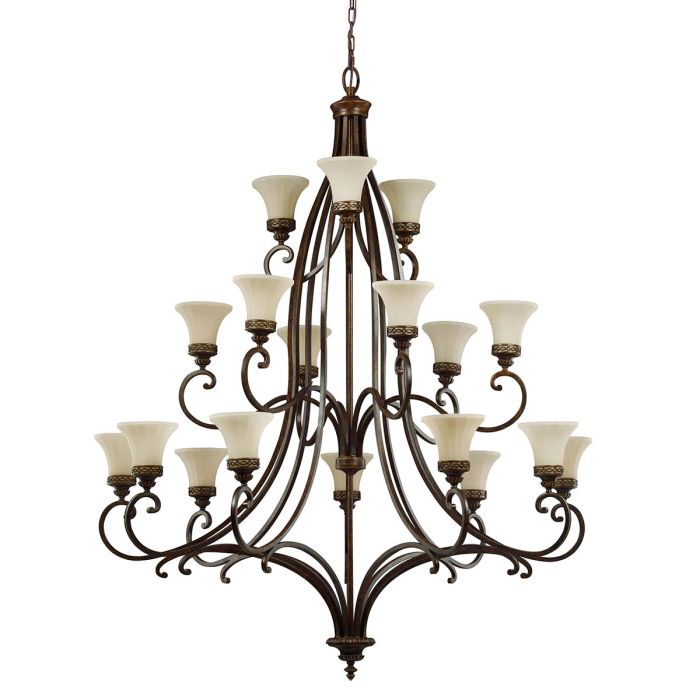 Drawing Room Ø137 Brons taklampa från Elstead Lighting - De &ouml;verlappande b&aring;garna och de r&auml;fflade detaljerna &aring;terfinns b&aring;de i de pressade glassk&aring;larna och de gjutna aluminiumf&auml;stena.