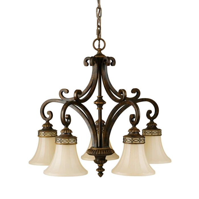 Drawing Room Ø64 Brons taklampa från Elstead Lighting - De &ouml;verlappande b&aring;garna och de r&auml;fflade detaljerna &aring;terfinns b&aring;de i de pressade glassk&aring;larna och de gjutna aluminiumf&auml;stena.