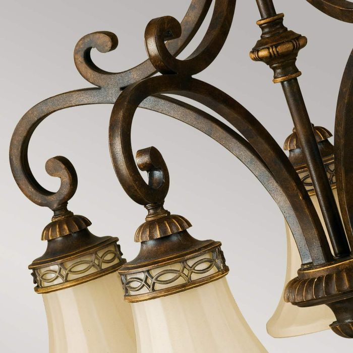 Drawing Room Ø64 Brons taklampa från Elstead Lighting - De &ouml;verlappande b&aring;garna och de r&auml;fflade detaljerna &aring;terfinns b&aring;de i de pressade glassk&aring;larna och de gjutna aluminiumf&auml;stena.
