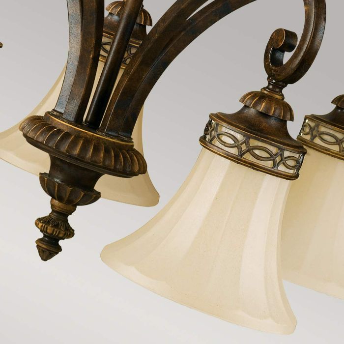 Drawing Room Ø64 Brons taklampa från Elstead Lighting - De &ouml;verlappande b&aring;garna och de r&auml;fflade detaljerna &aring;terfinns b&aring;de i de pressade glassk&aring;larna och de gjutna aluminiumf&auml;stena.