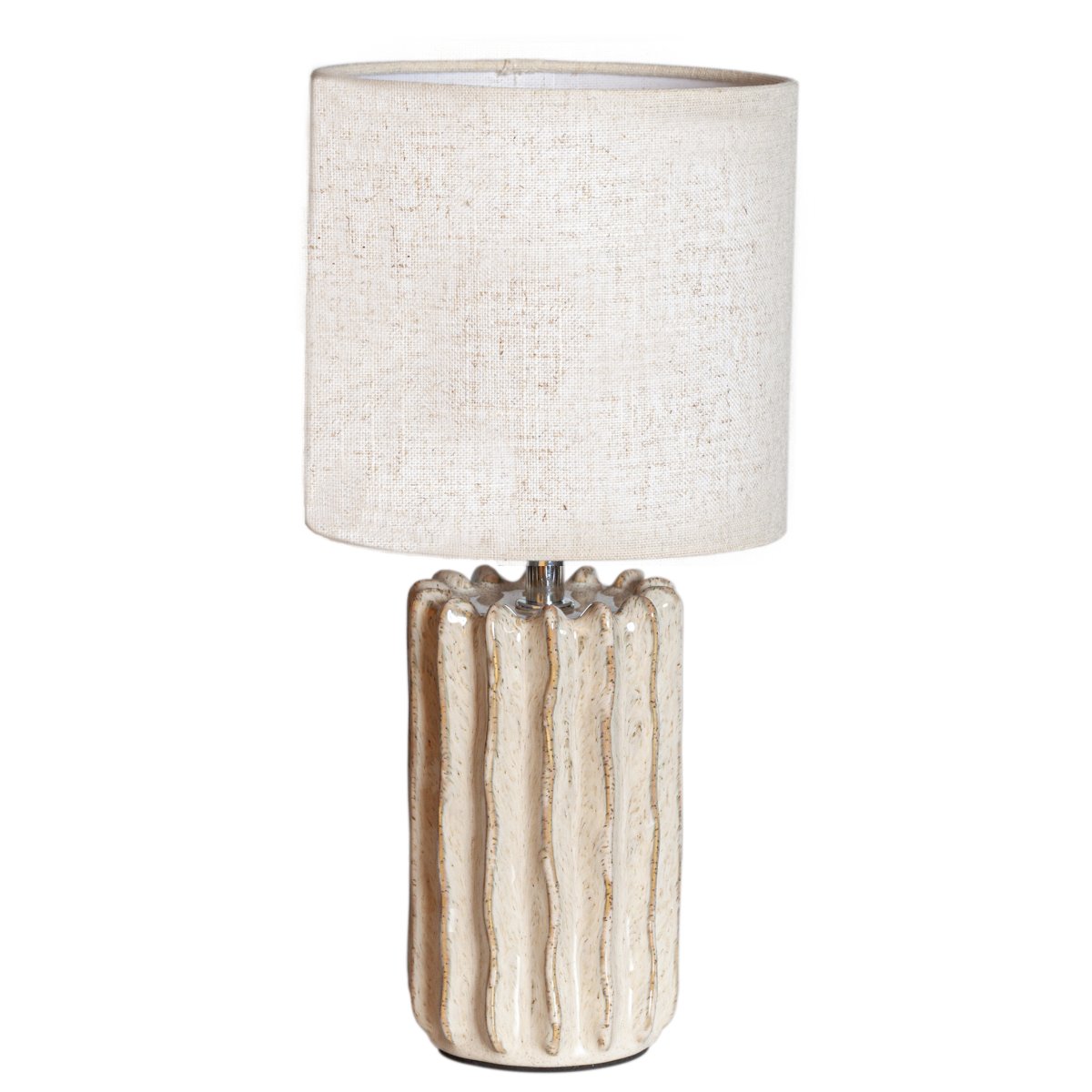 Flint 33cm Beige bordslampa från Cottex - Lampfoten kombineras med en beige textilsk&auml;rm som skapar en mjuk och harmonisk helhet.