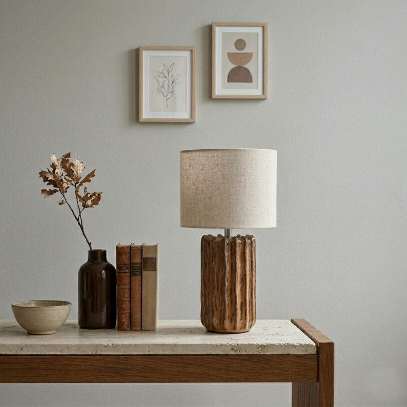 Flint 33cm Brun bordslampa från Cottex - Den strukturerade ytan och den glaserade finishen skapar ett levande uttryck med fina skiftningar i f&auml;rg och form.