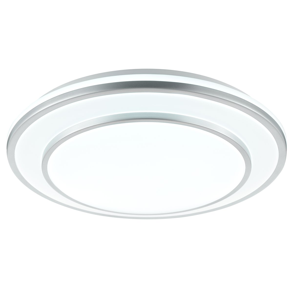 Luciano Ø40 Silver plafond från Brilliant - Luciano &auml;r en stilren plafond tillverkad i metall och plast, designad med silvriga ramar som ramar in den runda LED-panelen p&aring; ett modernt och diskret s&auml;tt.