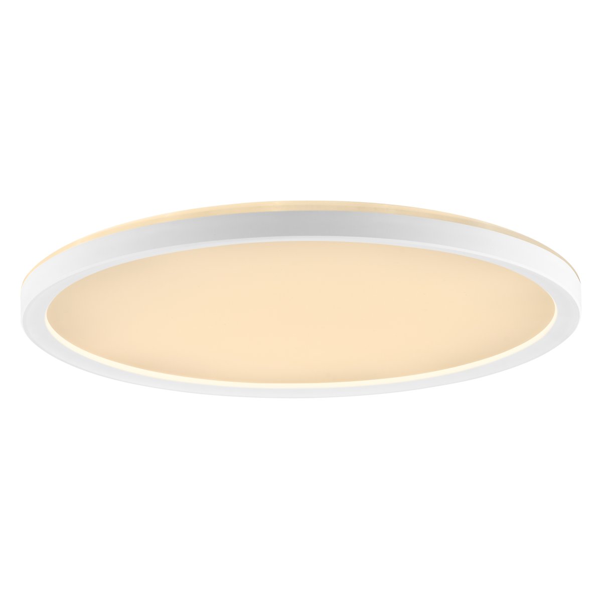 Samora Ø30 Vit plafond från Brilliant - Den vita ramen omfamnar en stor LED-panel som avger ett starkt och j&auml;mnt ljus &ouml;ver hela ytan &ndash; perfekt f&ouml;r utrymmen d&auml;r god belysning &auml;r viktig.