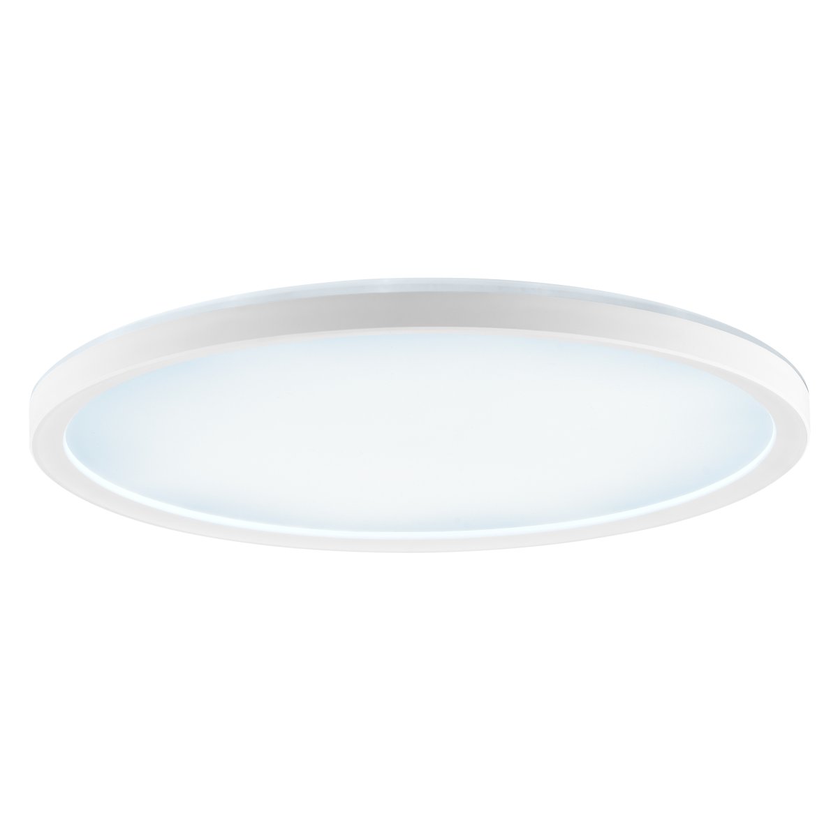 Samora Ø30 Vit plafond från Brilliant - Den vita ramen omfamnar en stor LED-panel som avger ett starkt och j&auml;mnt ljus &ouml;ver hela ytan &ndash; perfekt f&ouml;r utrymmen d&auml;r god belysning &auml;r viktig.