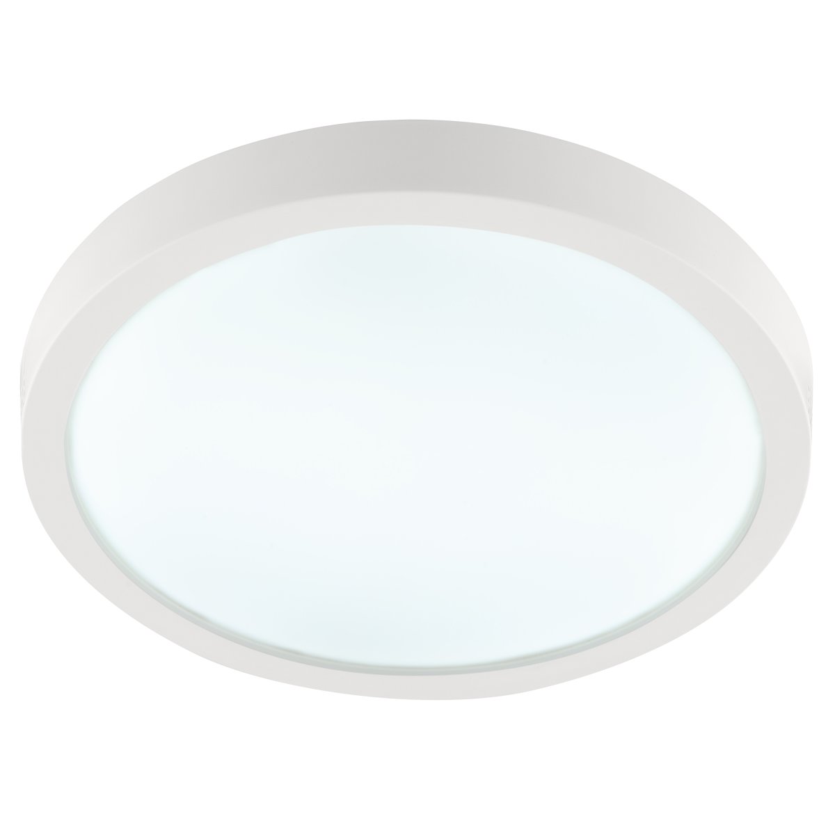 Jade Ø28cm Vit badrumslampa från Brilliant - Den vita ramen omfamnar en stor LED-panel som avger ett starkt och j&auml;mnt ljus &ouml;ver hela ytan &ndash; perfekt f&ouml;r utrymmen d&auml;r god belysning &auml;r viktig.